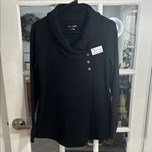 W41.   Danskin Black Asymmetrical Snap Cowl Pullover